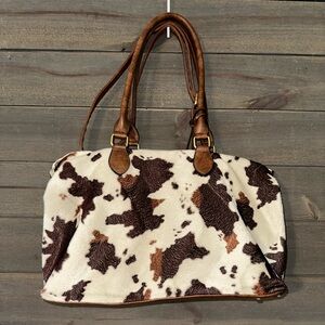 Brown and Cream Fuzzy Cow Print Women's Bag